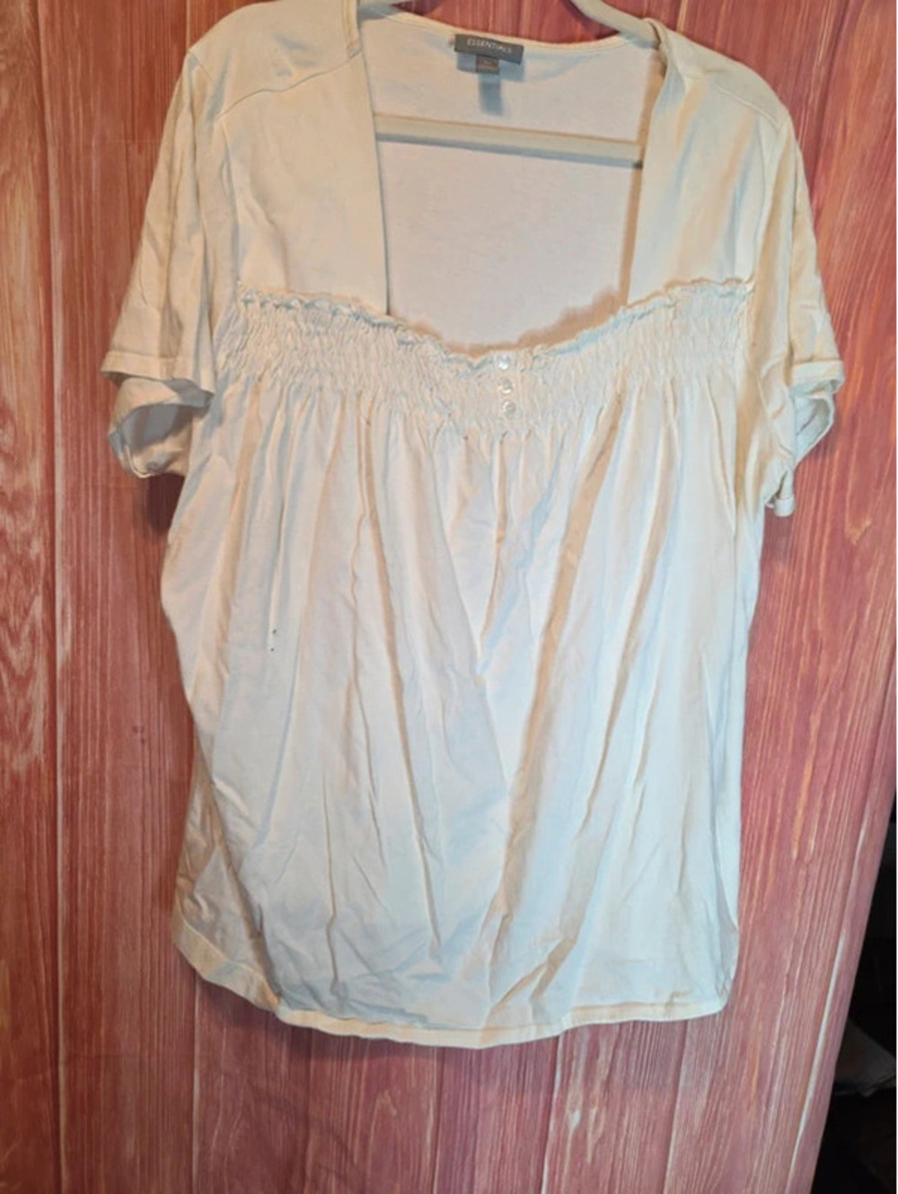 Essentials White Smocked Ruffle Square Neck Peasant Top 3X Plus Size